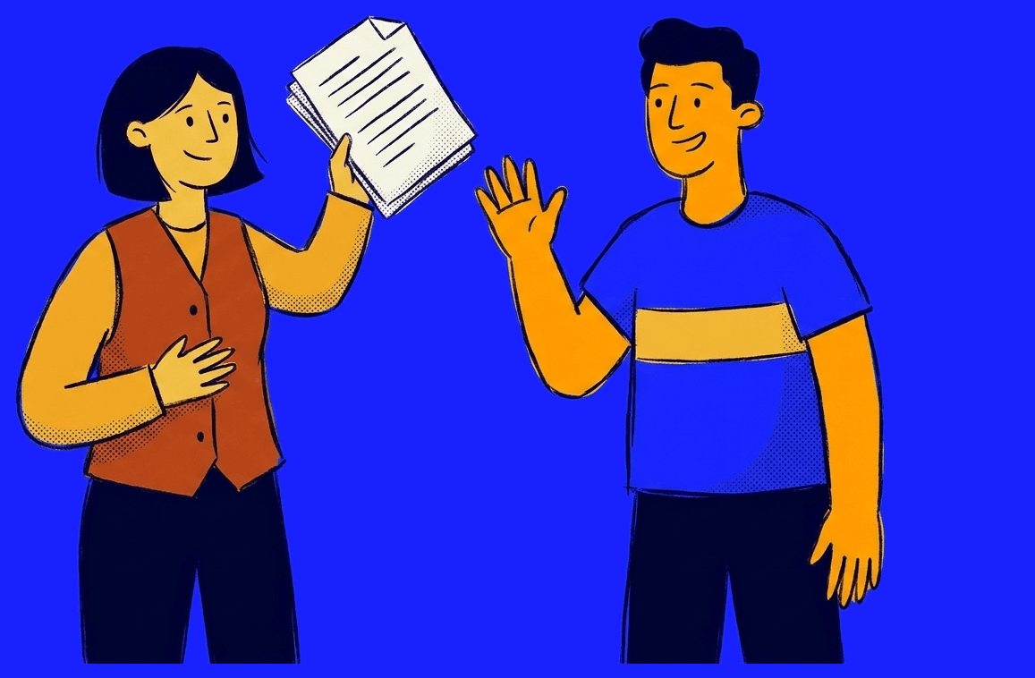 Two people waving hello